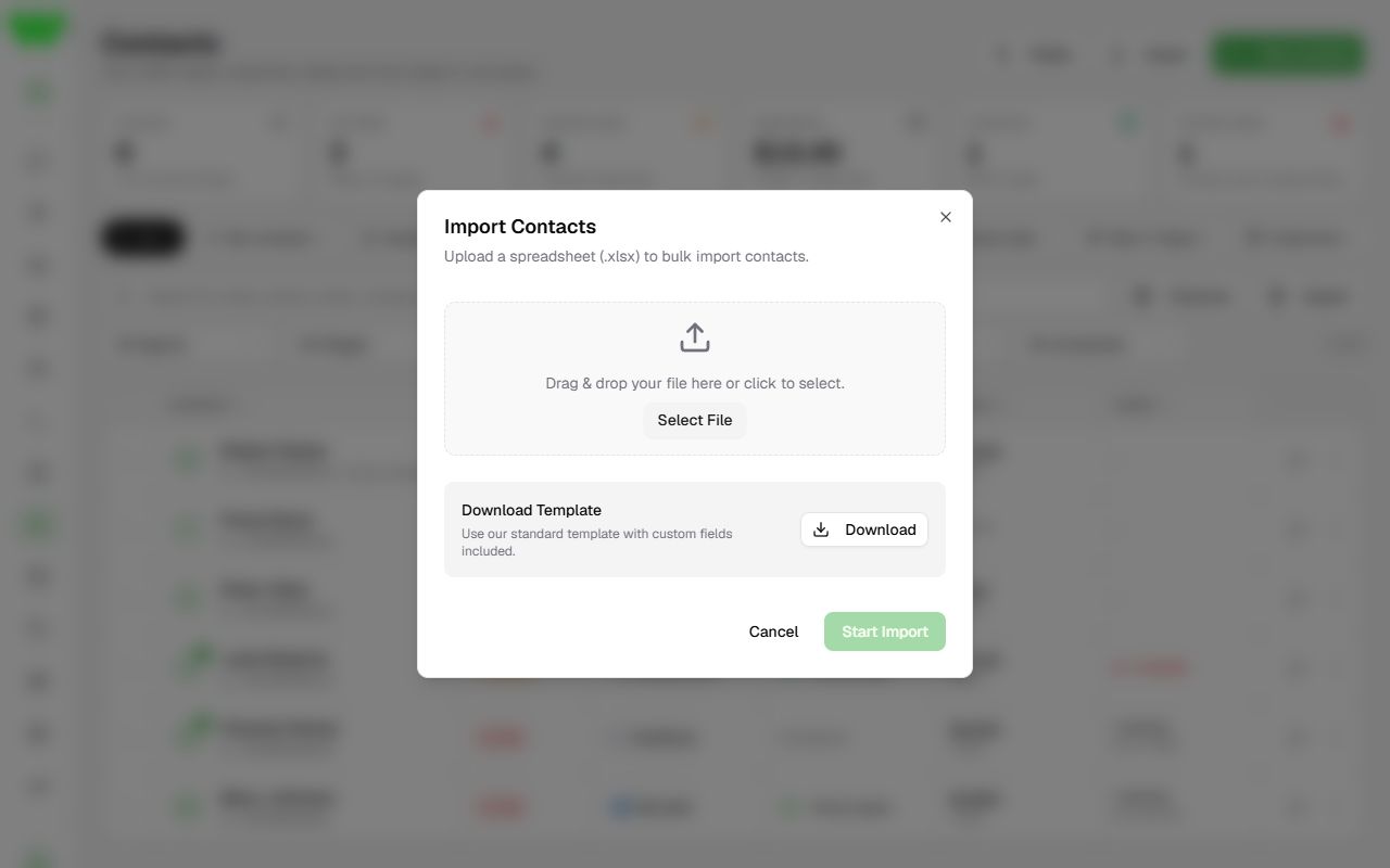 Import contacts window