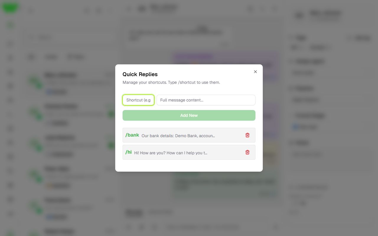 Managing quick replies