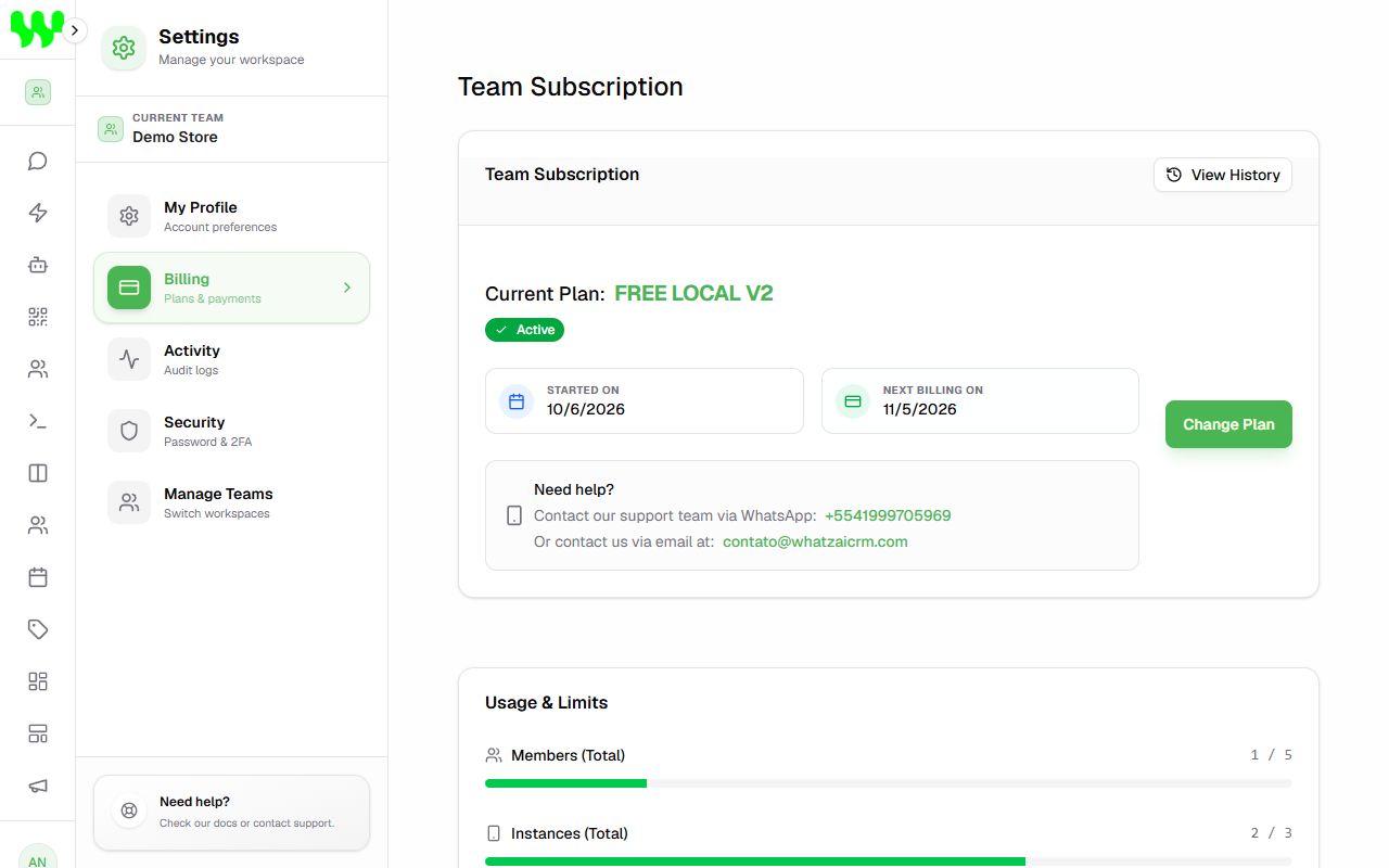 Team subscription and usage limits